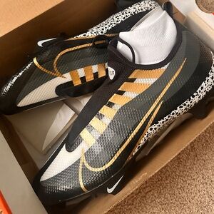 Nike Vapor Edge Pro 360 Black and Metallic Gold football cleats